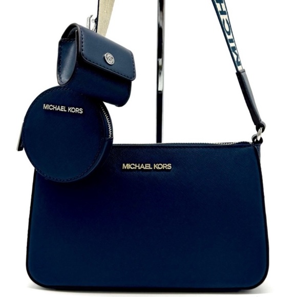 Michael Kors Handbags - Michael Kors Small Leather Crossbody Bag w Case for Apple Airpods Pro® Navy